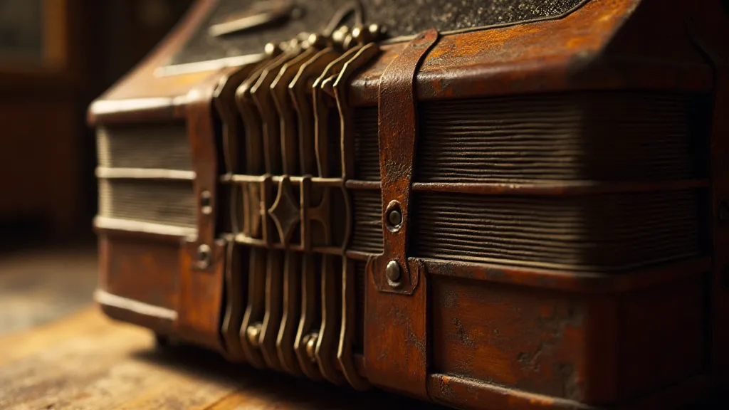 Antique accordion bellows showing detailed craftsmanship.