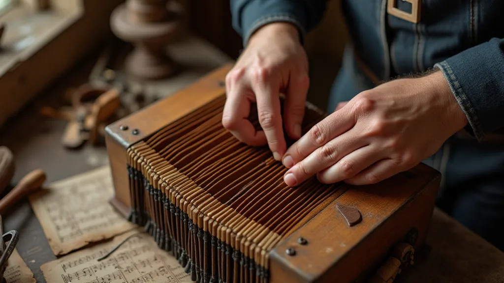 Craftsman repairing an accordion bellows