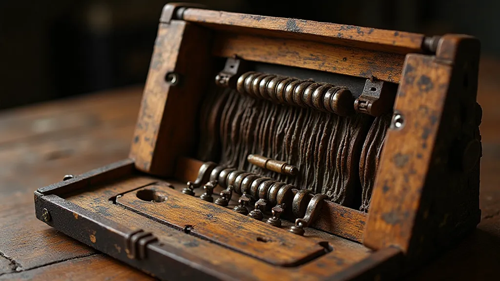 Disassembled antique accordion revealing inner workings.