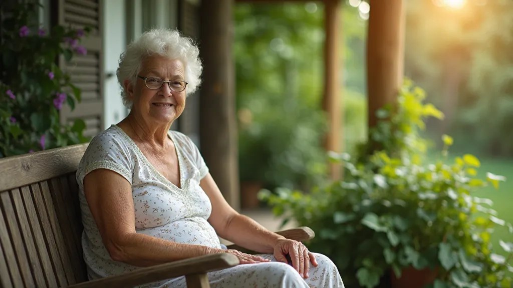 Elderly woman on a porch swing